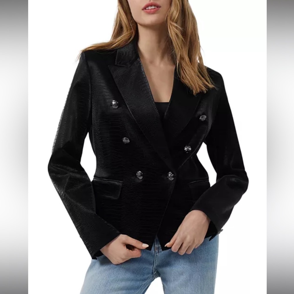 French Connection Croc Embossed Velvet Double-Breasted Blazer